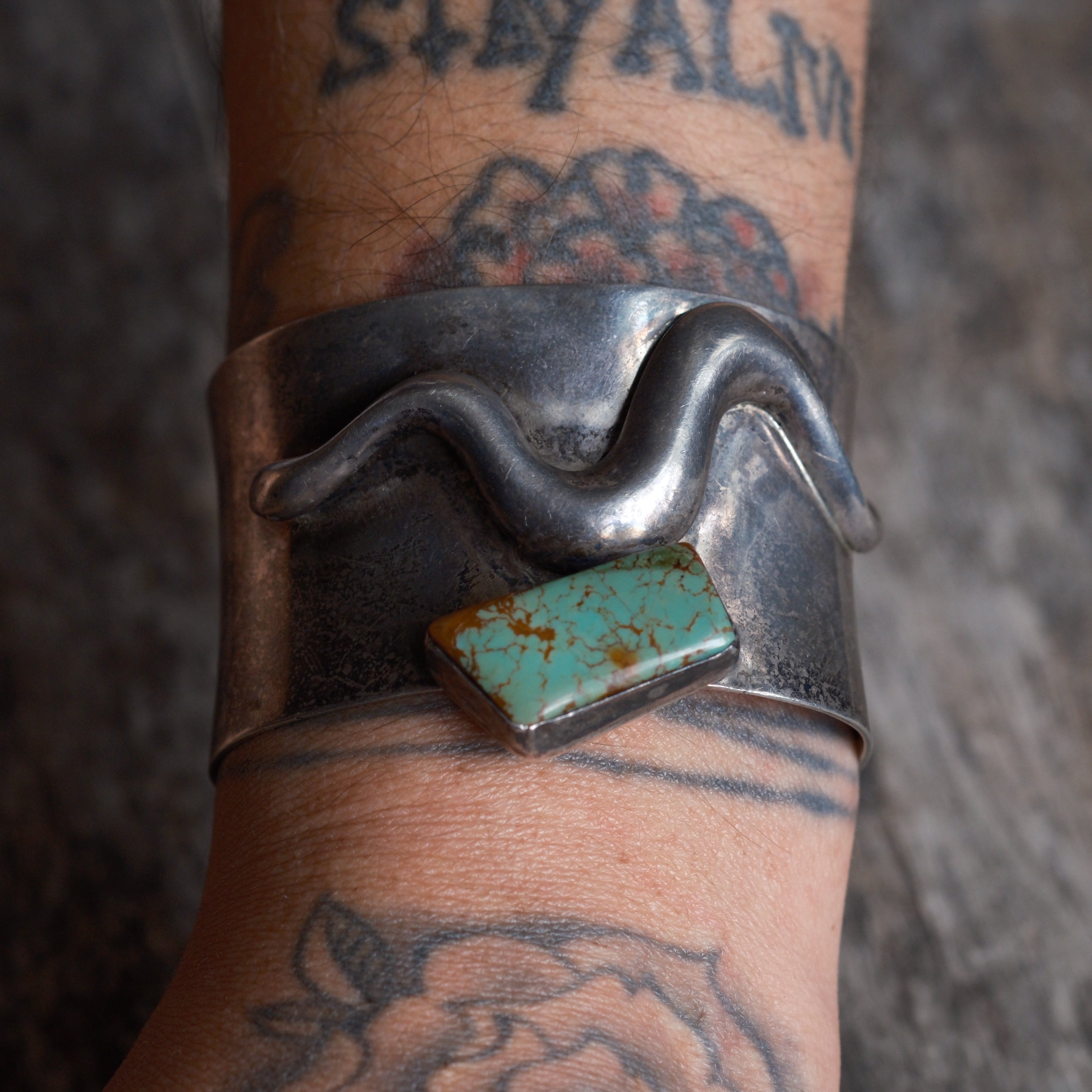 Vintage Sterling Turquoise Wide Cuff Bracelet