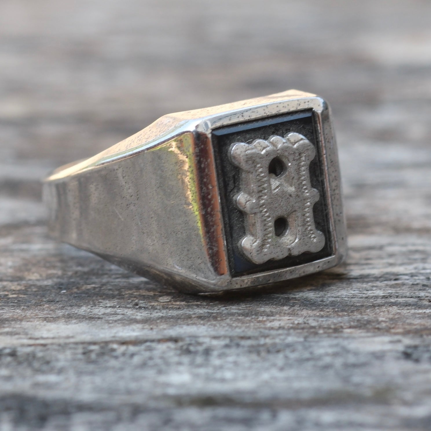 Vintage Sterling H Initial Signet Ring 6.75
