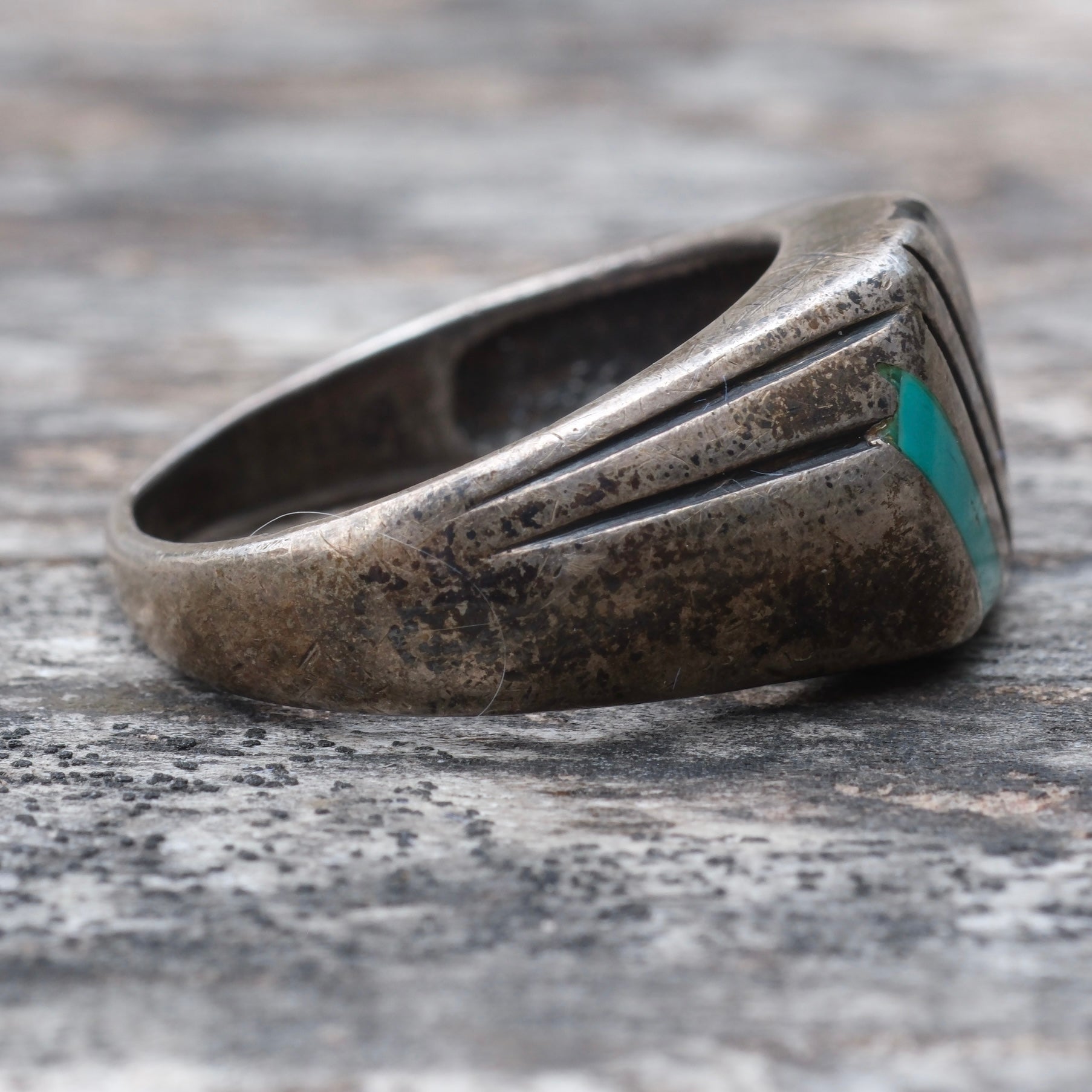 Vintage Sterling Turquoise and Onyx Inlay Ring 9