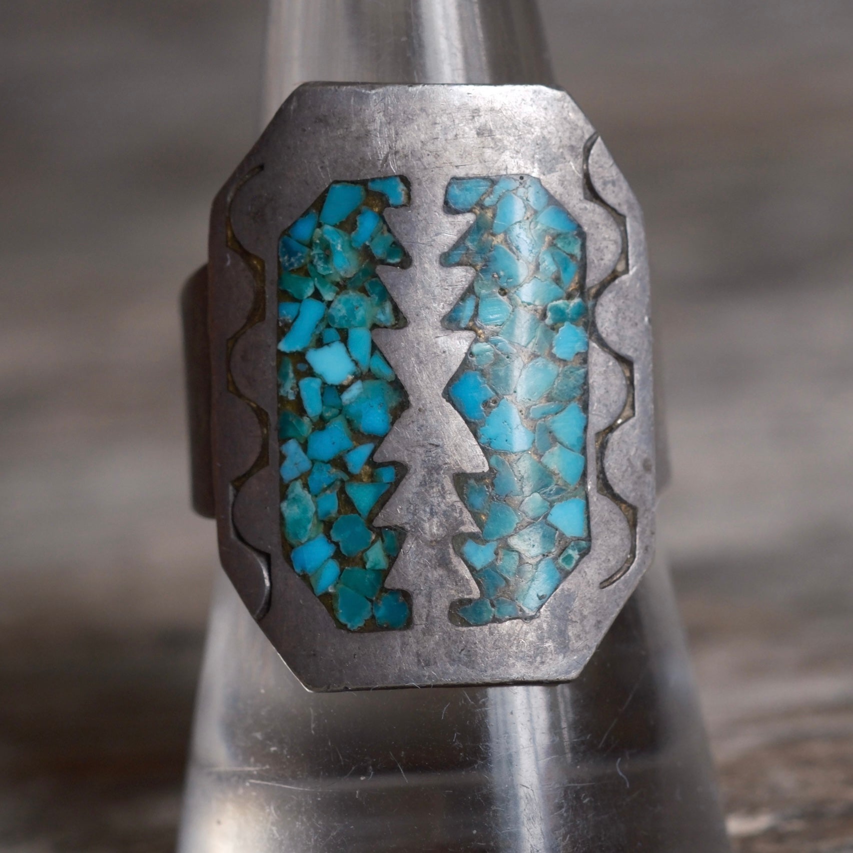 Vintage Sterling Crushed Turquoise Inlay Ring 8.25