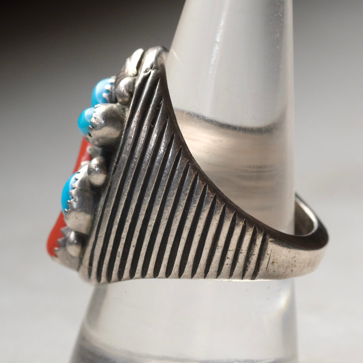 Vintage Sterling Turquoise and Coral Ring 9.5