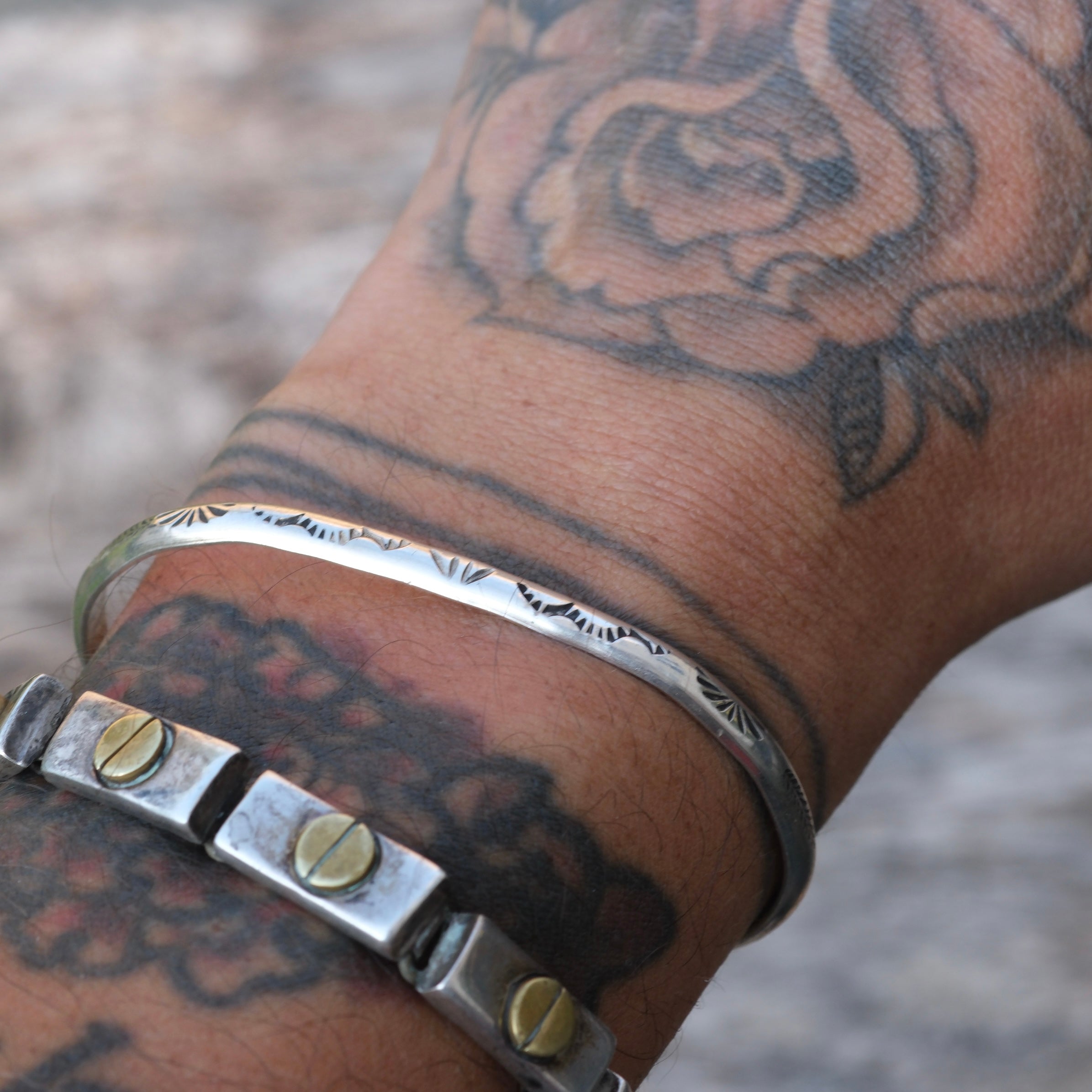 Vintage Sterling Silver Leaf Stamped Cuff
