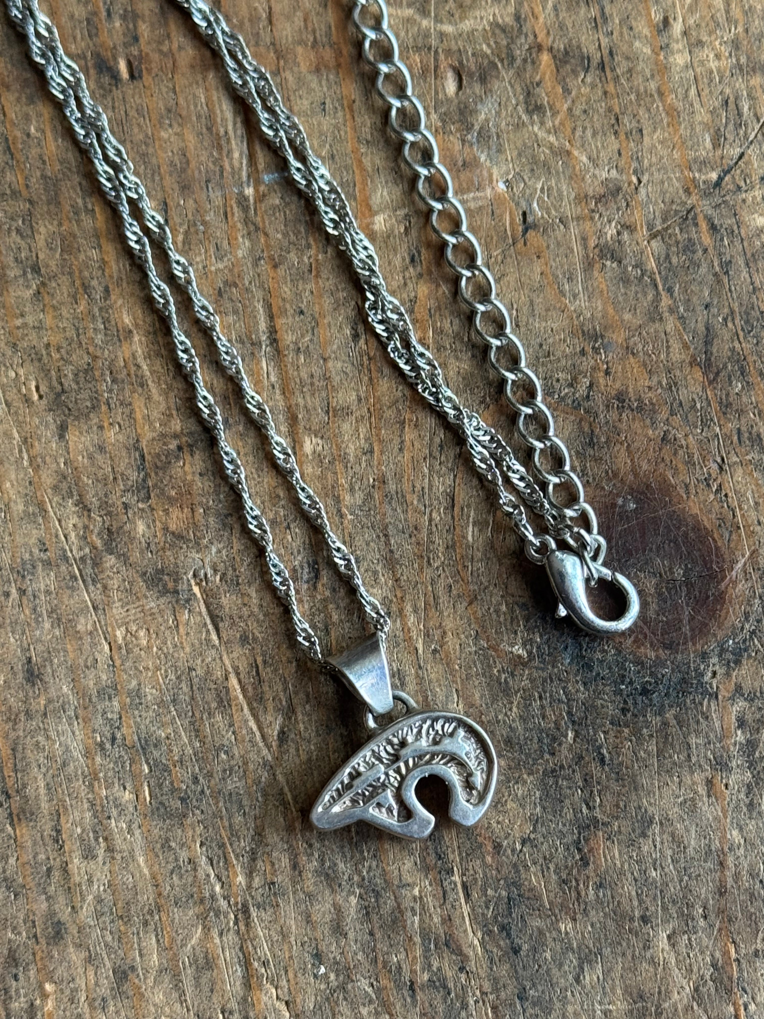 Vintage Sterling Silver Multistone Inlay Bear Necklace