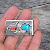 Vintage Turquoise and Coral Feather Money Clip
