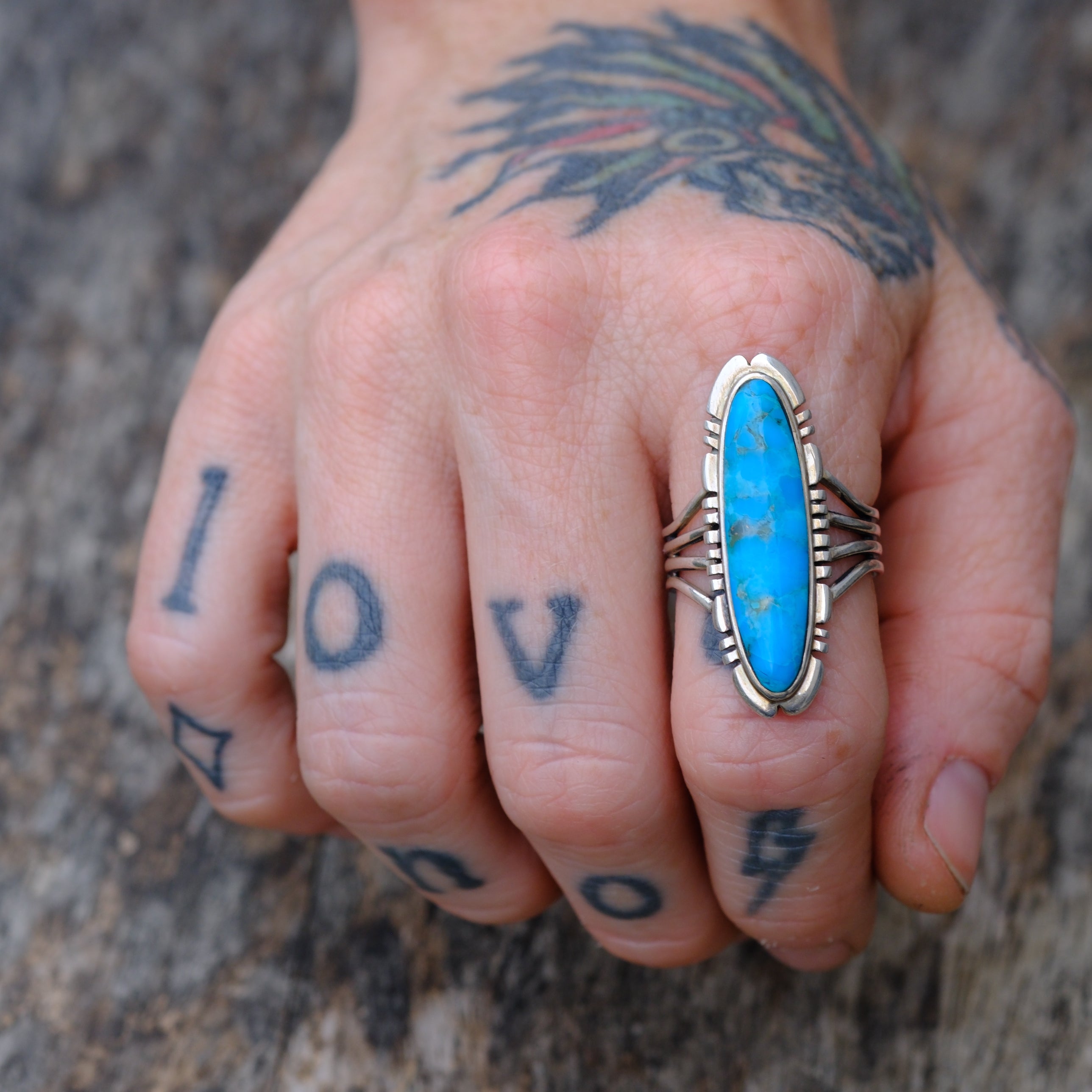 Vintage Sterling Block Turquoise Ring 9
