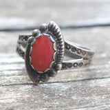 Vintage Sterling Coral Stamped Band Ring 5