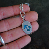 Vintage Sterling Crushed Turquoise Inlay Shroom Necklace