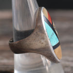 Vintage Sterling Zuni Inlay Ring 9.75