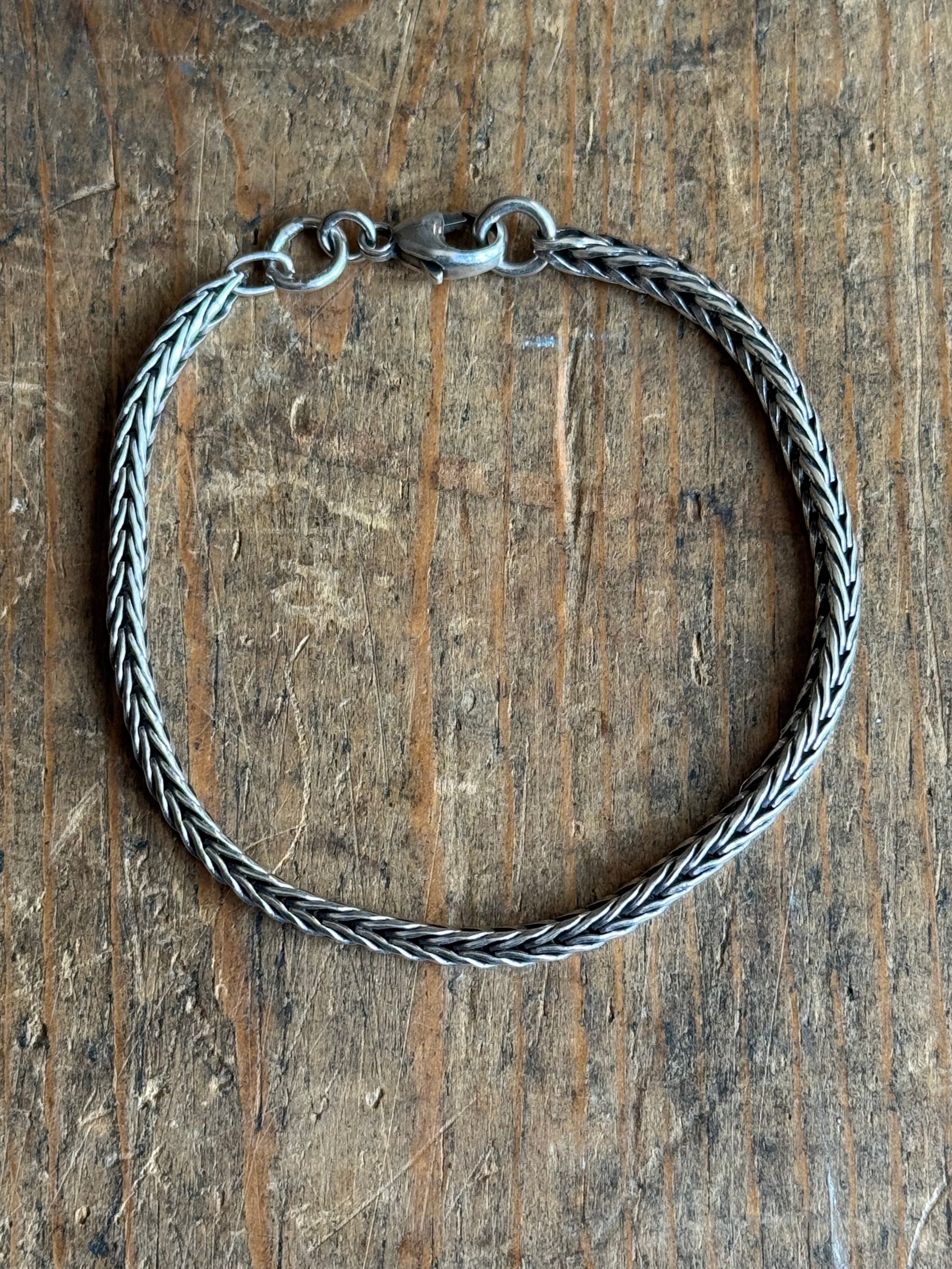 Vintage Sterling Silver 6.75” Square Foxtail Chain Bracelet