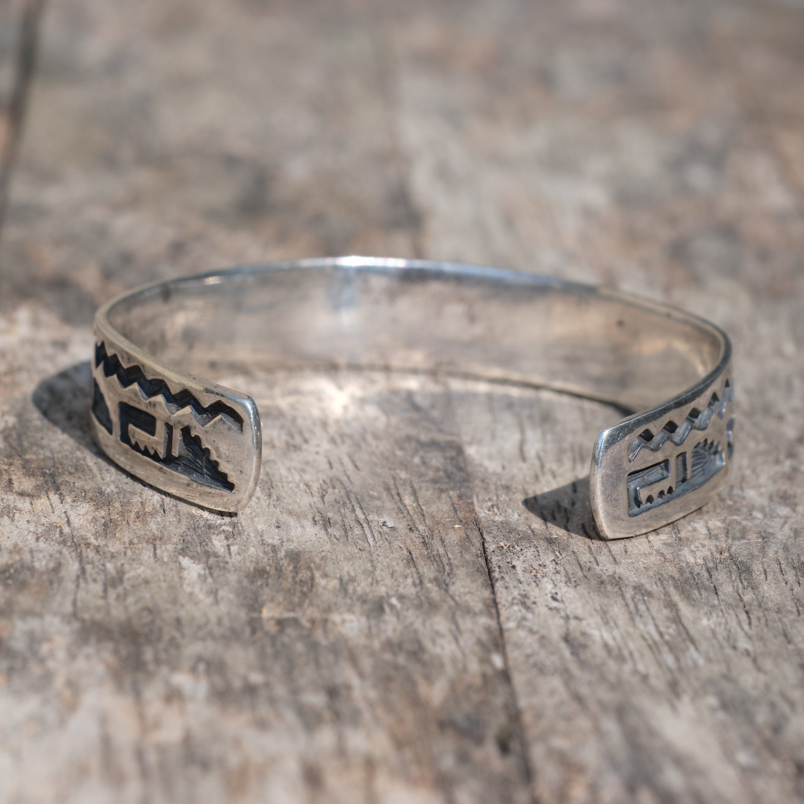 Vintage Sterling Silver Etched Cuff