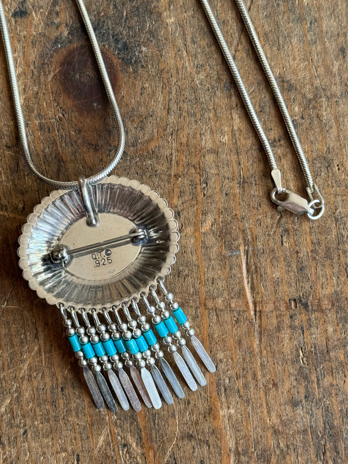Vintage Sterling Silver Turquoise Fringe Concho Necklace