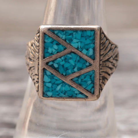 Vintage Sterling Crushed Turquoise RIng 7.75