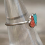 Vintage Sterling Turquoise and Coral Heart Ring 5.5