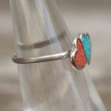 Vintage Sterling Turquoise and Coral Heart Ring 5.5