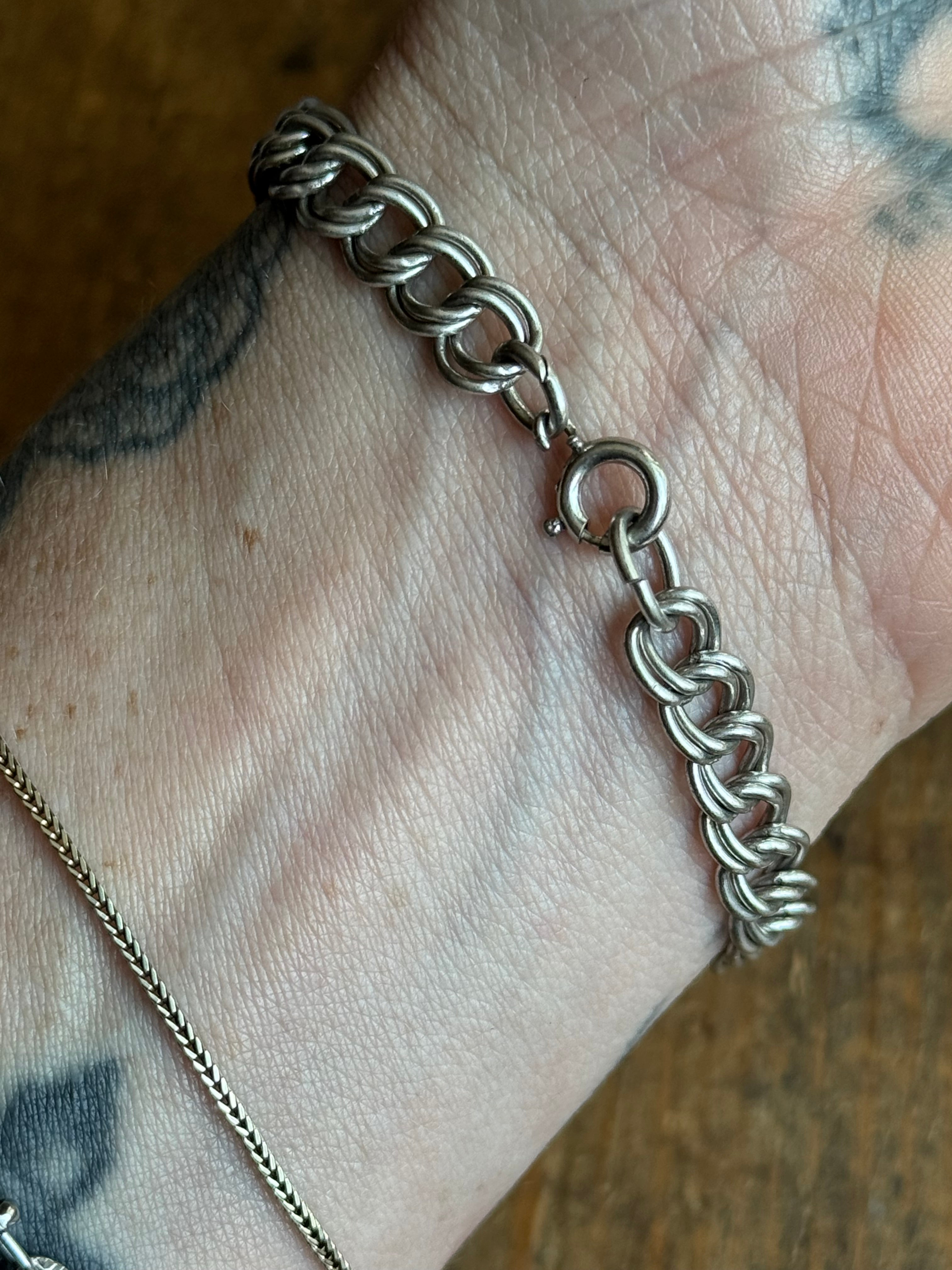 Vintage Sterling Silver 7” Double Link Chain Bracelet