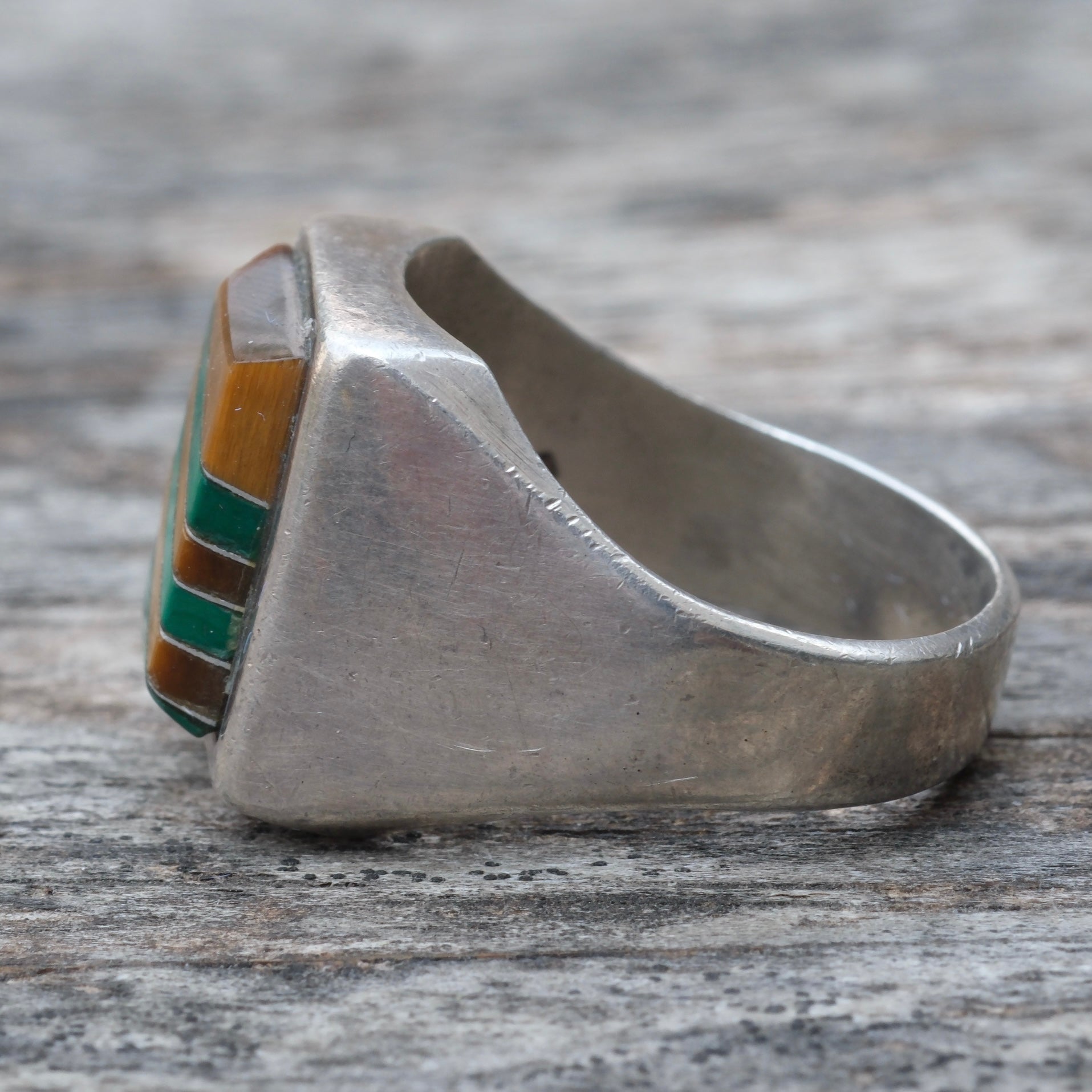 Vintage Sterling Multistone Inlay Ring 9