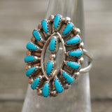 Vintage Sterling Turquoise Cluster Ring 6.25