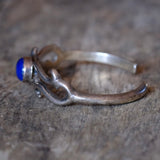 Vintage Sterling Lapis Sandcast Cuff Bracelet 6"