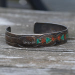 Vintage Sterling Turquoise and Coral Stamped Cuff