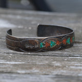 Vintage Sterling Turquoise and Coral Stamped Cuff