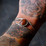 Vintage Sterling Red Agate Cuff Bracelet 6.5"
