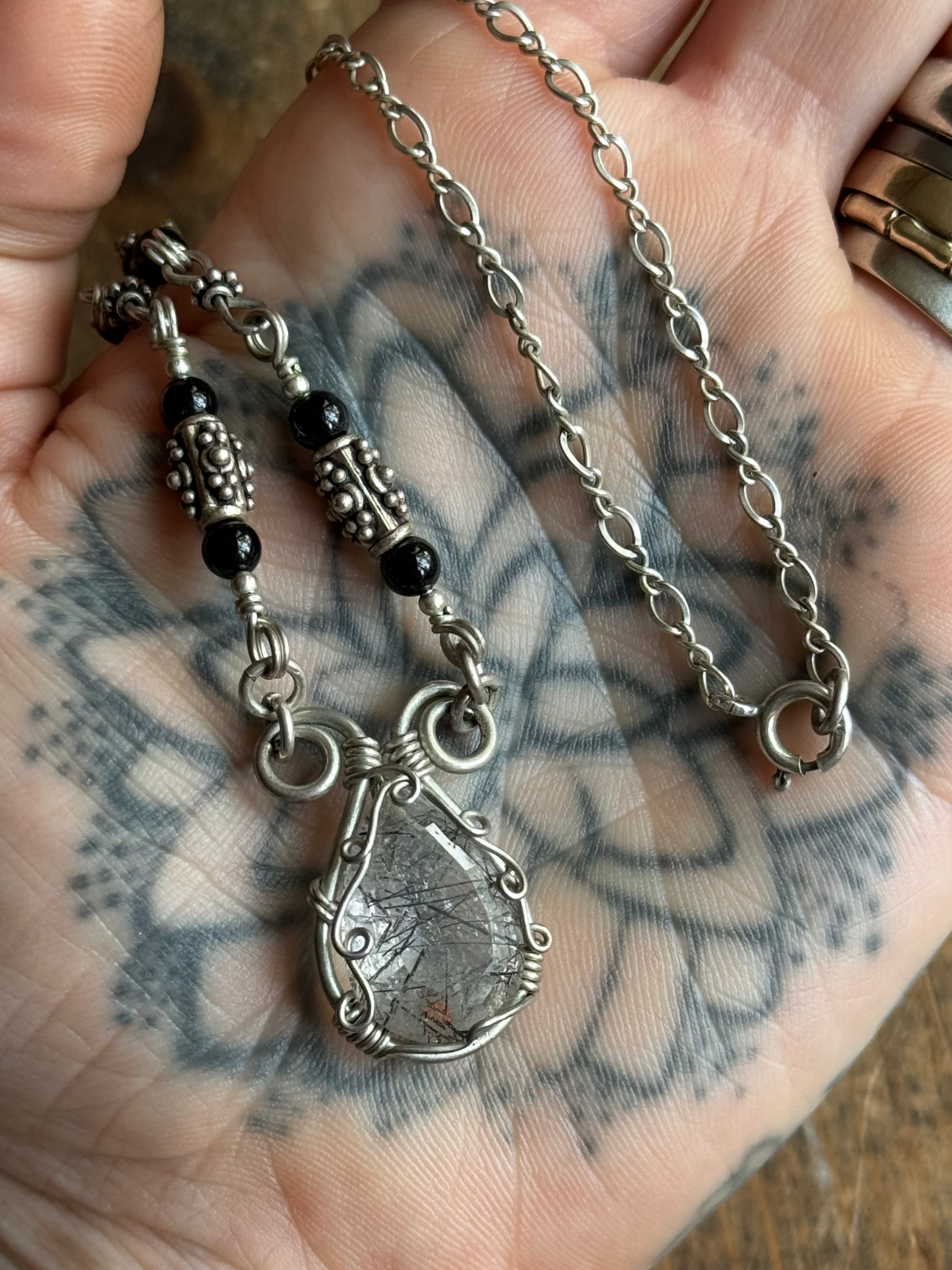 Vintage Sterling Silver 18” Rutilated Quartz Necklace