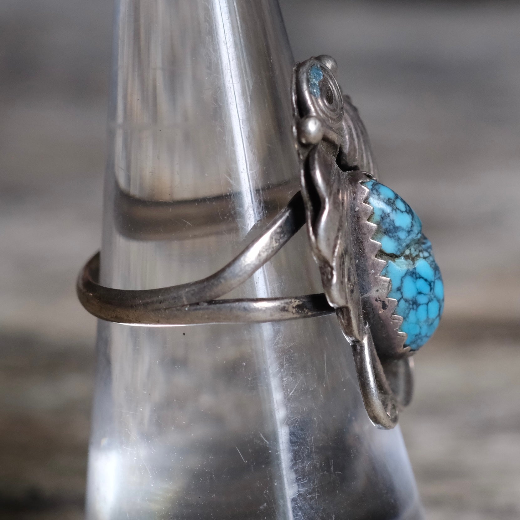 Vintage STerling Turquoise Feather Ring 6.75