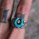 Vintage Sterling Turquoise and CZ Horseshoe Ring 11.25