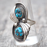 Vintage Sterling 2-Stone Turquoise Ring 9.75