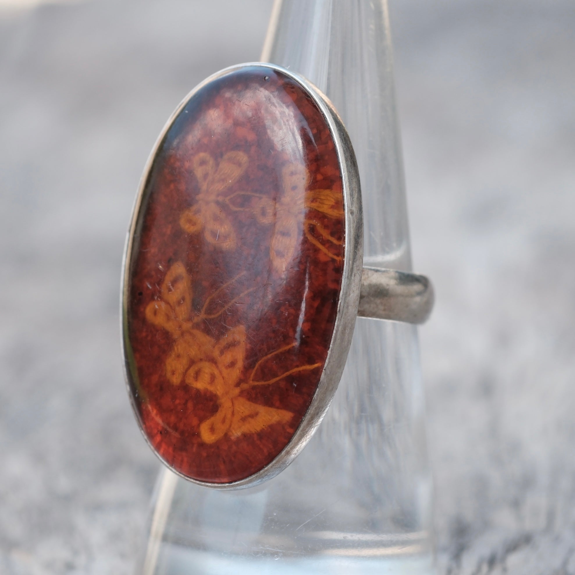 Vintage Sterling Faux Amber Butterfly Ring 7