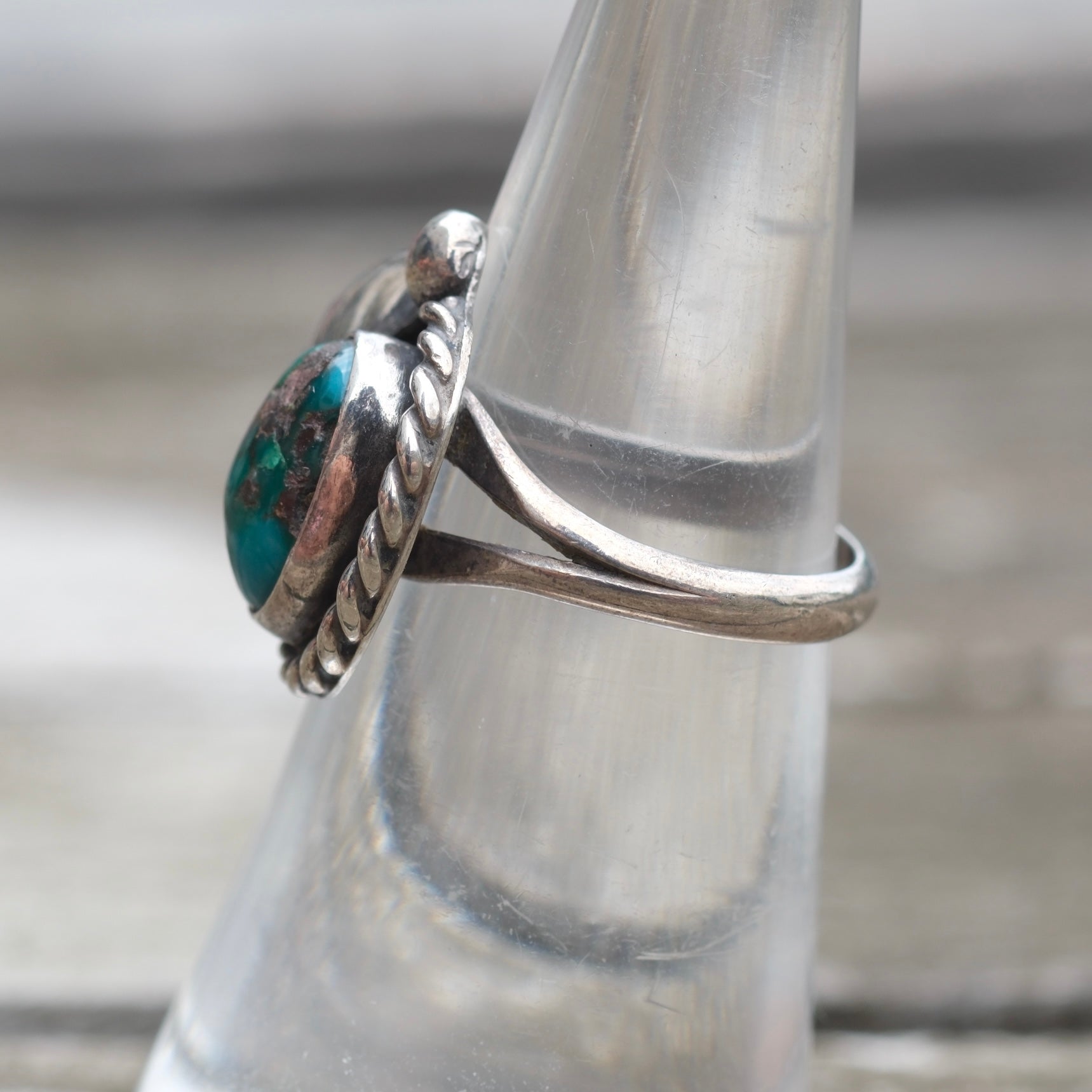Vintage Sterling Turquoise Feather Ring 5.75