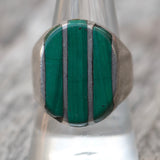 Vintage Sterling Malachite Inlay Striper Ring 9.75