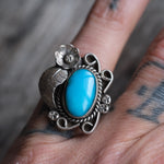 Vintage Sterling Turquoise Feather Ring 5.5