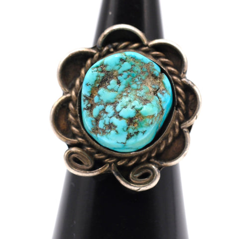 Vintage Sterling Turquoise Roper Ring 5.75