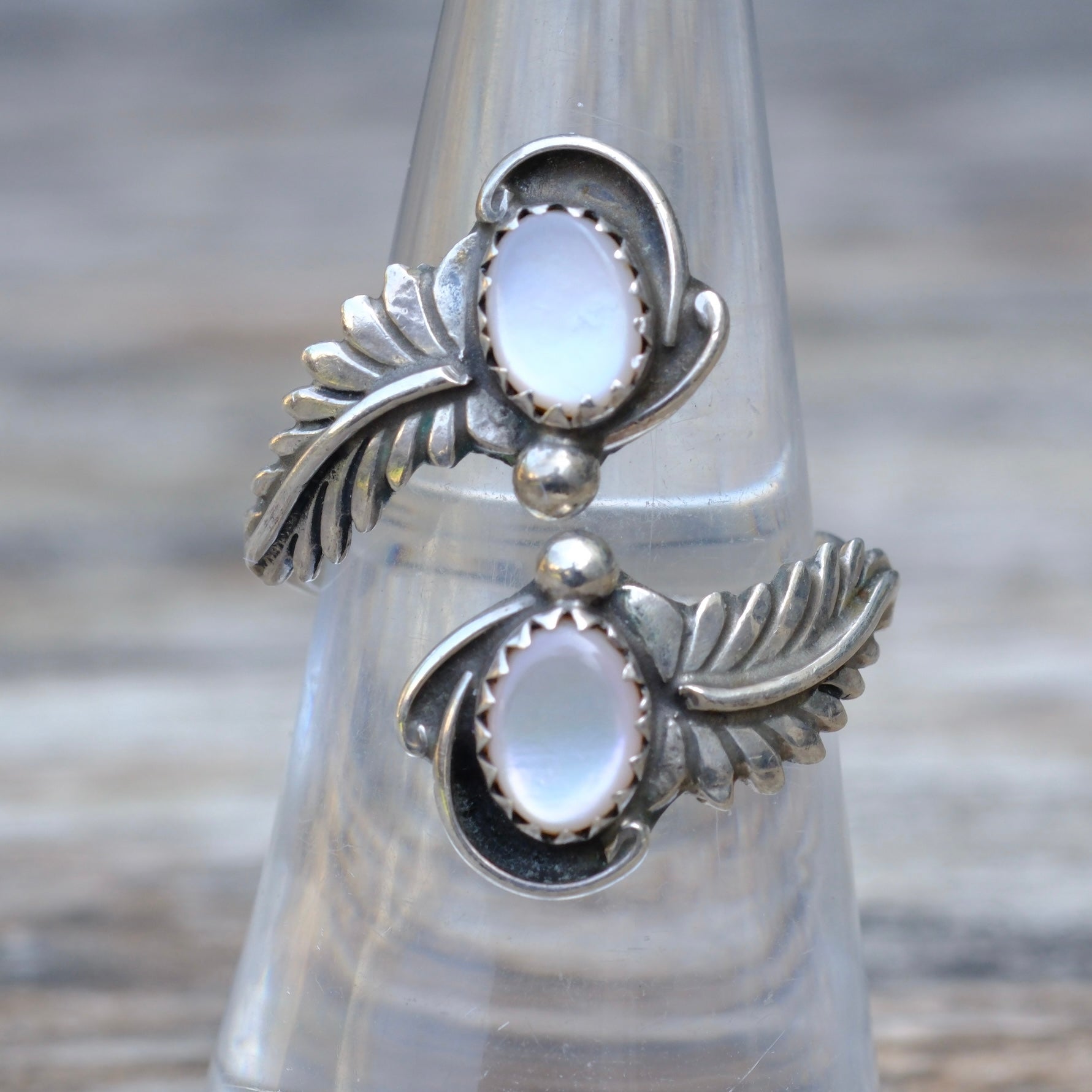 Vintage Sterling Mother Of Pearl Overpass Ring 7