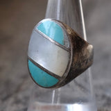 Vintage Sterling Turquoise and Mother Of Pearl Inlay Ring 8.5