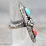 Vintage Sterling Turquoise and Coral Feather Ring 4