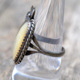 Vintage Sterling Mother Of Pearl Feather Ring 8.25