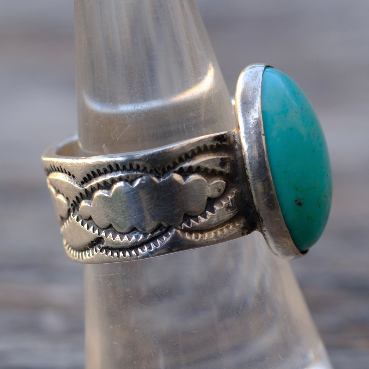 Vintage Sterling Turquoise Stamped Band Ring 7.5