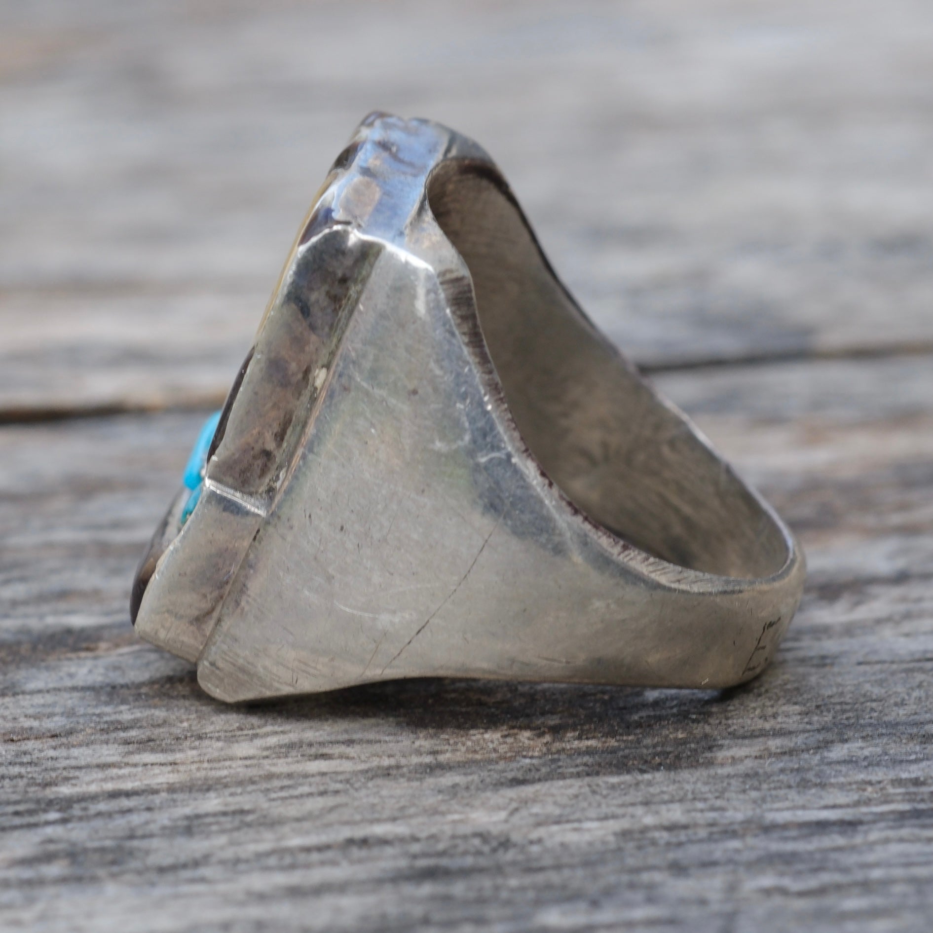 RARE 1960's Vintage Sterling Ram Inlay Ring 10.75