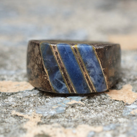 Vintage Sterling Sodalite Inlay Striper Ring 7