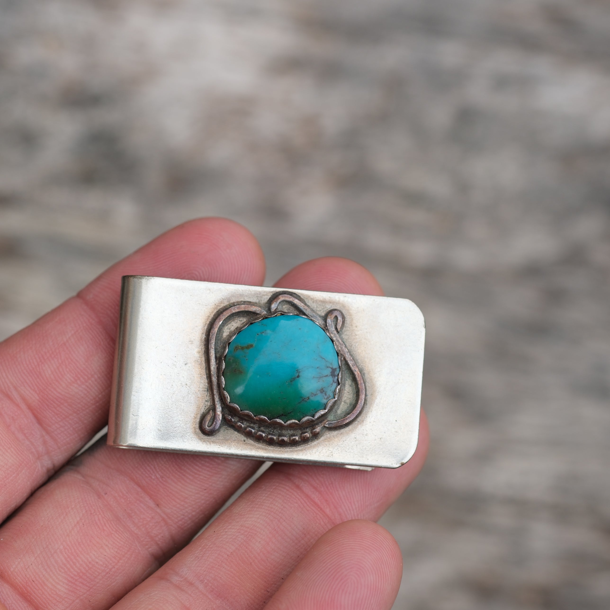Vintage Sterling Silver Overlay Turquoise Money Clip