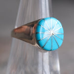 Vintage Sterling Turquoise Inlay Pinwheel Ring 6