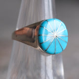 Vintage Sterling Turquoise Inlay Pinwheel Ring 6