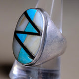 Vintage Sterling Turquoise Onyx and MOP Inlay Ring 10.75