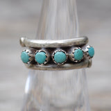 Vintage Sterling Snake Eye Turquoise Band Ring 5.75