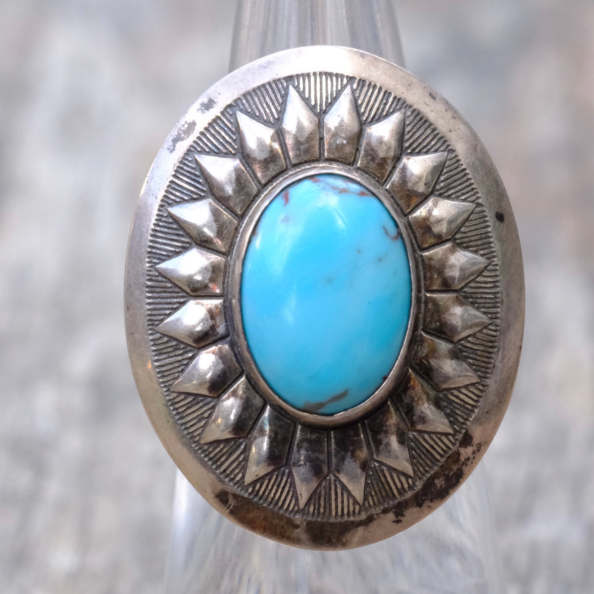 Vintage Sterling Turquoise Sun Burst Ring 5