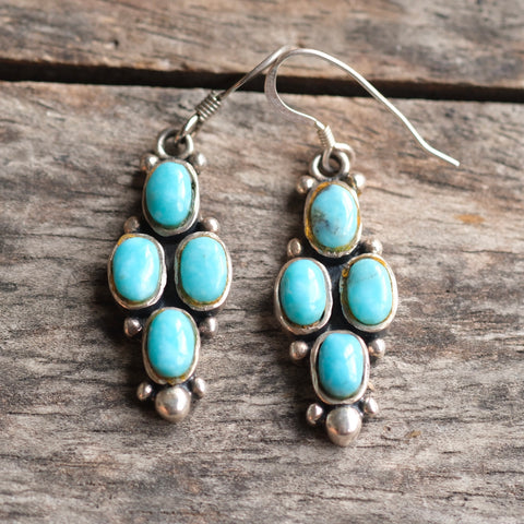 Vintage Sterling Turquoise Cluster Earrings