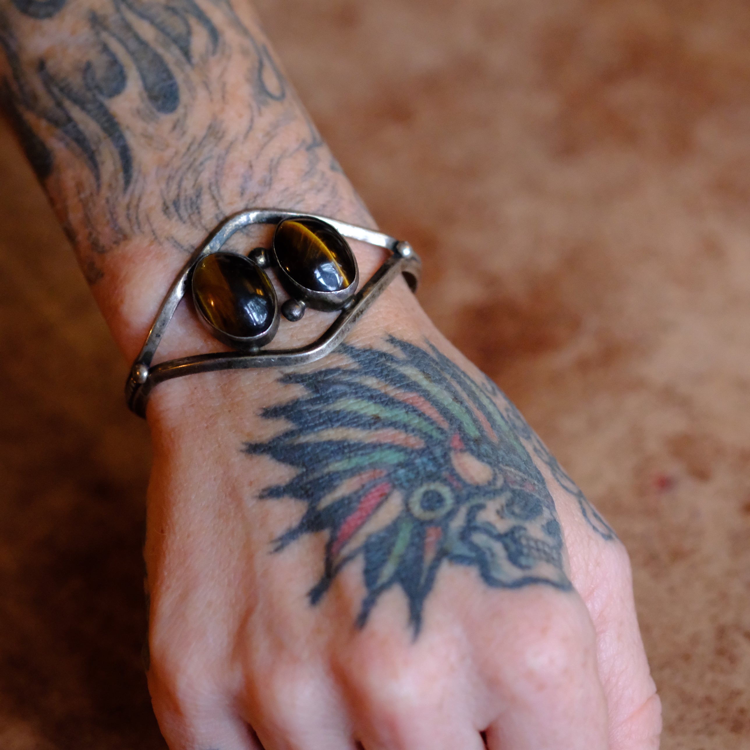 Vintage Sterling 2-Stone Tigers Eye Cuff