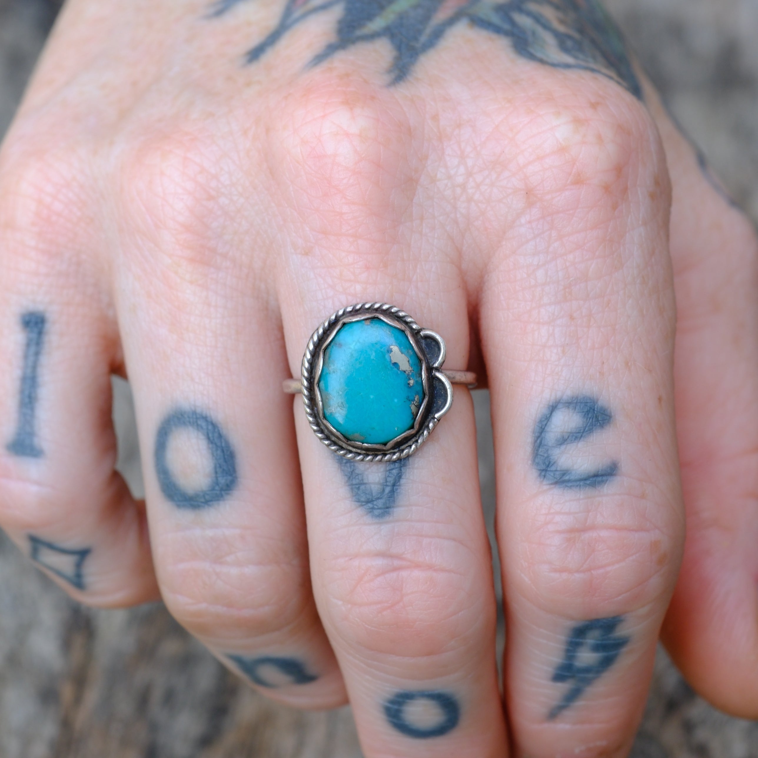Vintage Sterling Turquoise Roper Ring 6.5